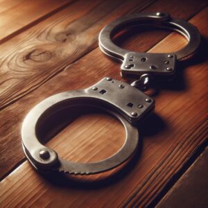 Pair of handcuffs on a table